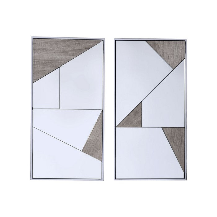 Contemporary Accent Mirror with Geometric Pattern,Set of 2,Silver and Gray