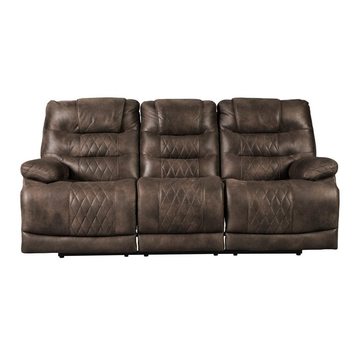 Leatherette Power Recliner Sofa with Adjustable Headrest, Brown