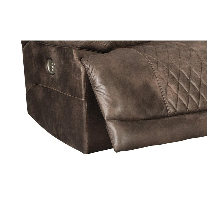 Leatherette Power Recliner Sofa with Adjustable Headrest, Brown