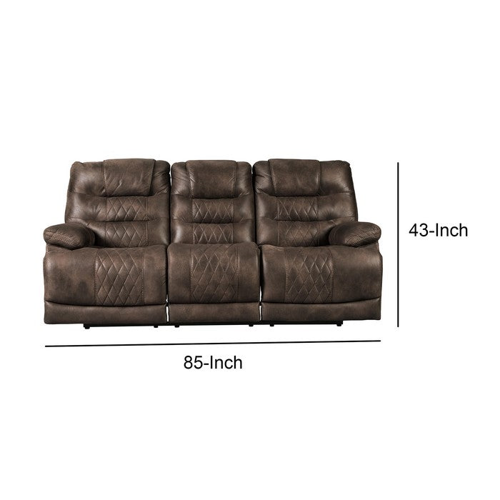 Leatherette Power Recliner Sofa with Adjustable Headrest, Brown