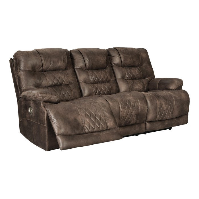 Leatherette Power Recliner Sofa with Adjustable Headrest, Brown