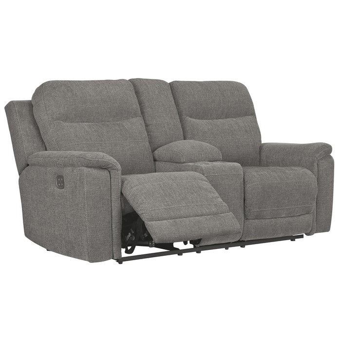 Fabric Upholstered Power Recliner Loveseat with Adjustable Headrest, Gray
