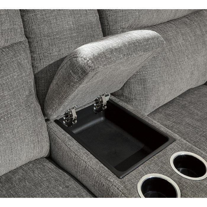 Fabric Upholstered Power Recliner Loveseat with Adjustable Headrest, Gray