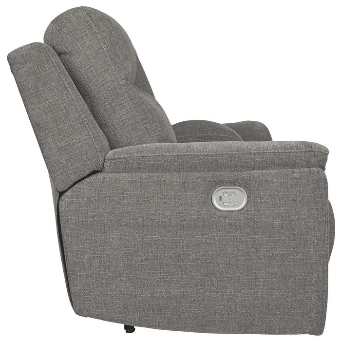 Fabric Upholstered Power Recliner Loveseat with Adjustable Headrest, Gray