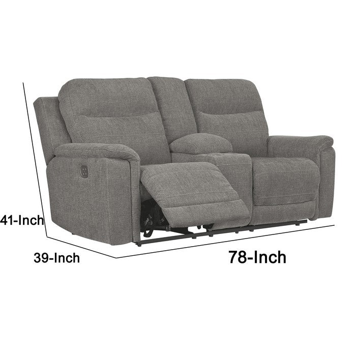 Fabric Upholstered Power Recliner Loveseat with Adjustable Headrest, Gray