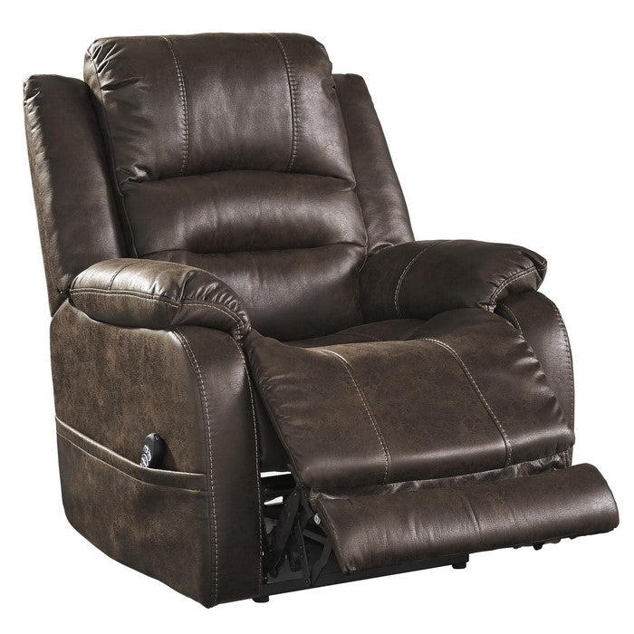 Leatherette Metal Frame Power Recliner with Adjustable Headrest, Brown