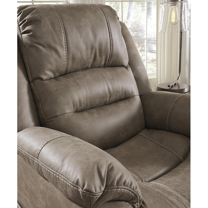 Leatherette Metal Frame Power Recliner with Adjustable Headrest, Light Brown