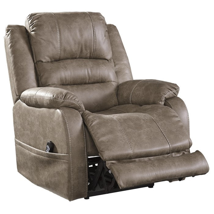 Leatherette Metal Frame Power Recliner with Adjustable Headrest, Light Brown