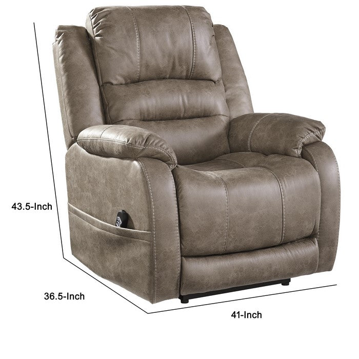 Leatherette Metal Frame Power Recliner with Adjustable Headrest, Light Brown
