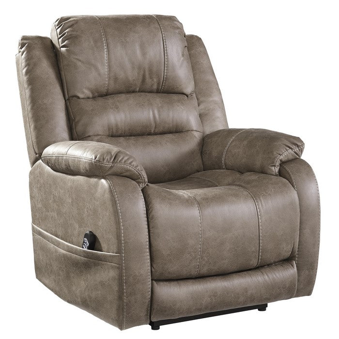 Leatherette Metal Frame Power Recliner with Adjustable Headrest, Light Brown