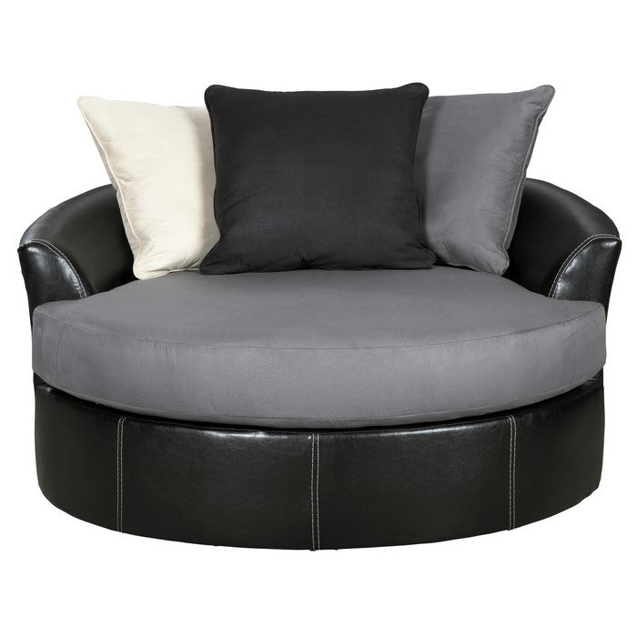 Dual Tone Faux Leather Upholstered Swivel Accent Chair, Black and Gray