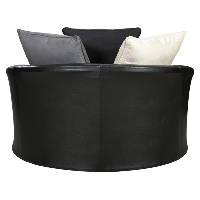 Dual Tone Faux Leather Upholstered Swivel Accent Chair, Black and Gray