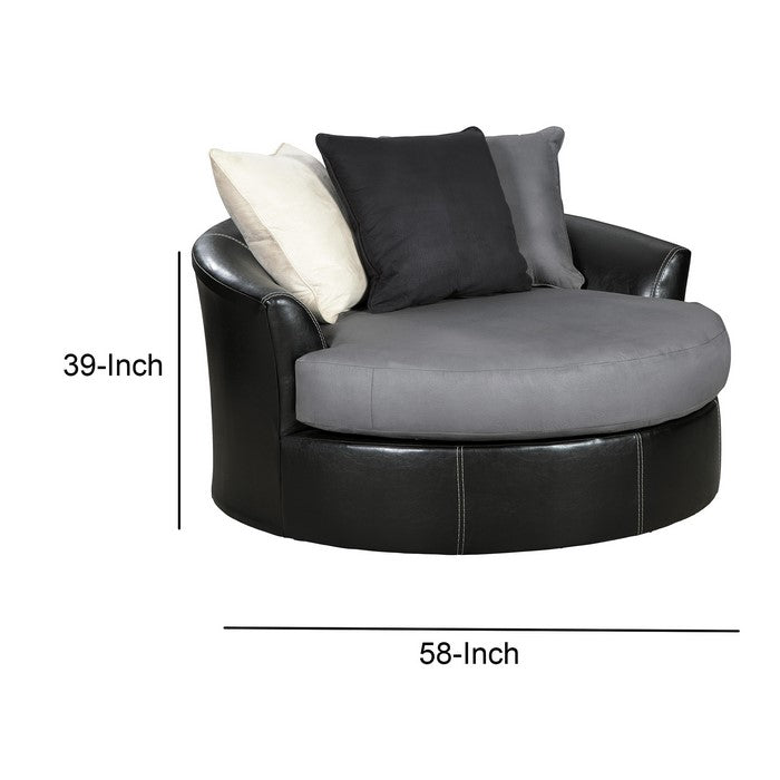 Dual Tone Faux Leather Upholstered Swivel Accent Chair, Black and Gray