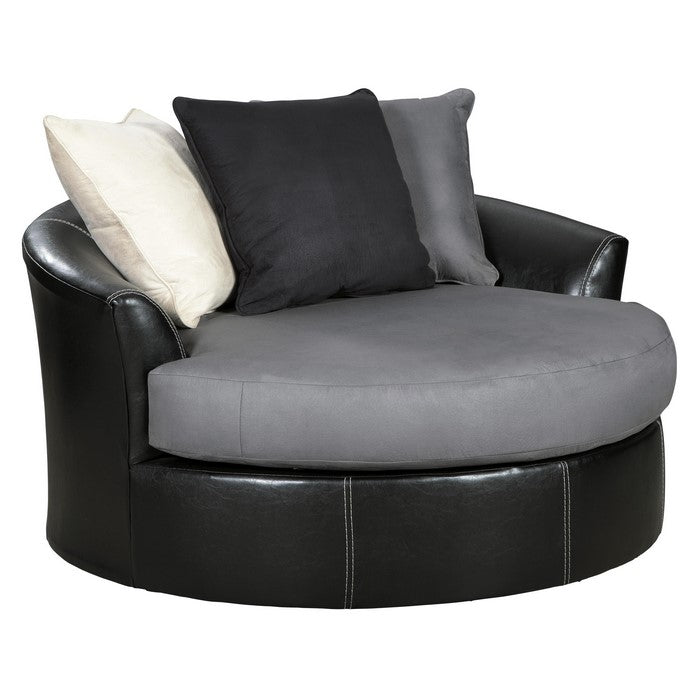 Dual Tone Faux Leather Upholstered Swivel Accent Chair, Black and Gray