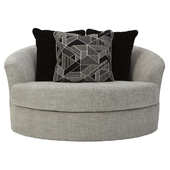 Fabric Upholstered Round Swivel Chair with Back Pillows, Gray