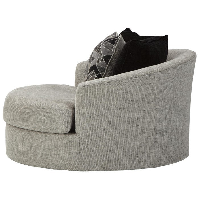 Fabric Upholstered Round Swivel Chair with Back Pillows, Gray