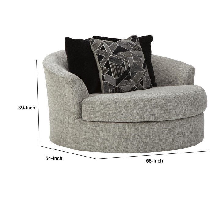 Fabric Upholstered Round Swivel Chair with Back Pillows, Gray
