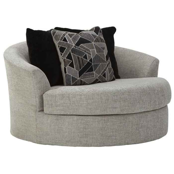 Fabric Upholstered Round Swivel Chair with Back Pillows, Gray