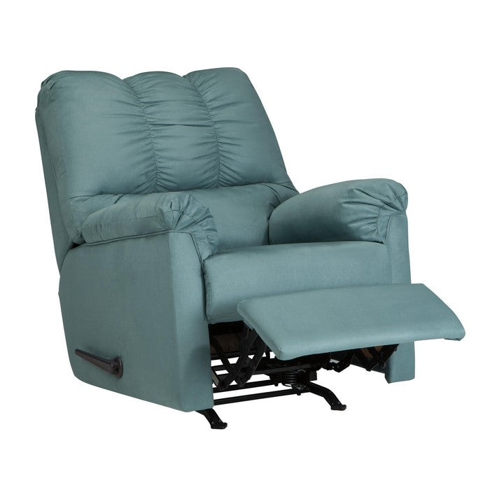 Fabric Upholstered Rocker Recliner with Tufted Backrest, Sky Blue