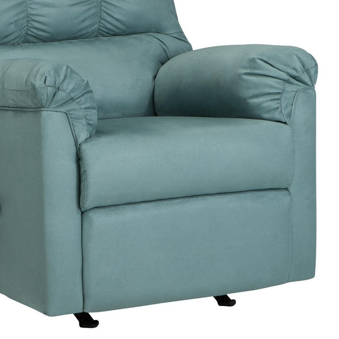 Fabric Upholstered Rocker Recliner with Tufted Backrest, Sky Blue
