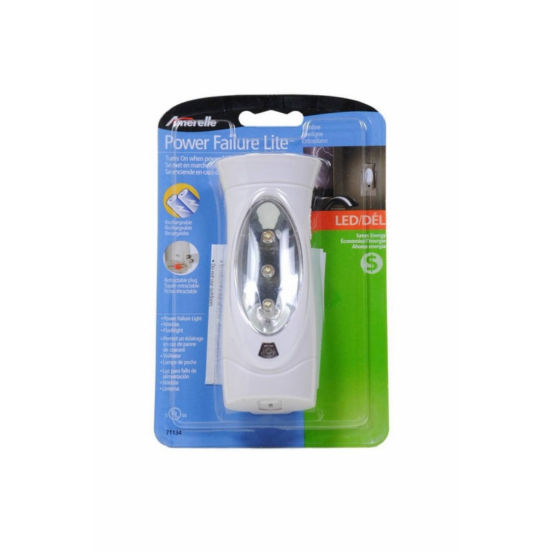 Amertac Amerelle LED Power Failure Light - A Backup Plug-In Emergency Preparedness Flashlight - Portable/Rechargeable - Ideal for Use Throughout Your Home for Night Power Failures, 71134CC