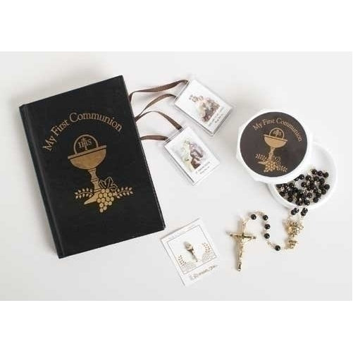 First Holy Communion Boy Missal, Rosary, Box and Lapel Pin 4 Piece Boxed Gift Set