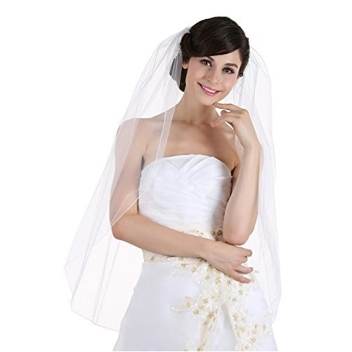 1T 1 Tier Pencil Edge Bridal Wedding Veil - Ivory Fingertip Length 36"