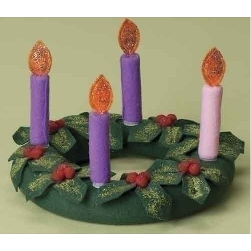 Fabric Christmas Advent Wreath With Candles and Holly