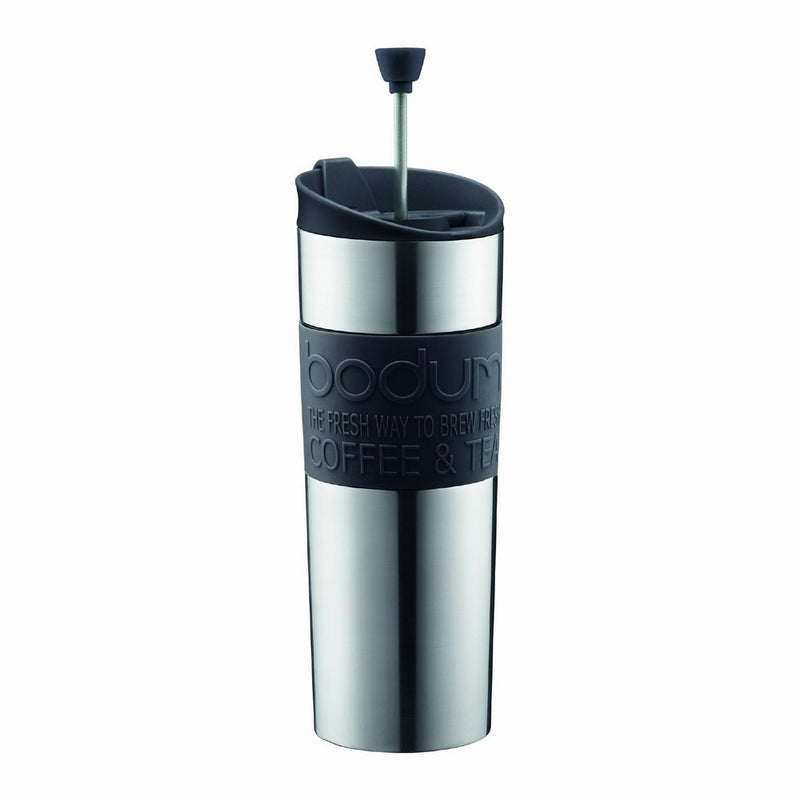 Bodum Travel Press, Stainless Steel Travel Coffee and Tea Press, 15 Ounce.45 Liter, Black