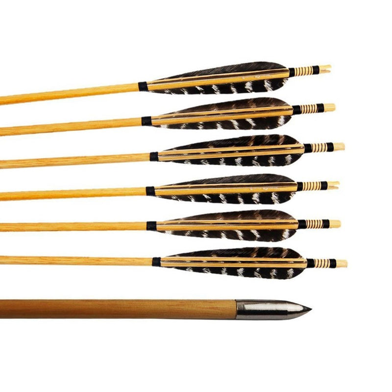 Huntingdoor 12 Pcs Turkey Feather Fletching Wooden Target Arrows with Field Points for Recurve Bow or Longbow