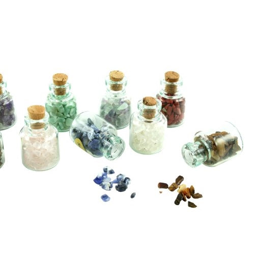 Multi Gemstone Chips Bottles, Set of 9 pcs, All Natural Stones - Great for Fathers Day