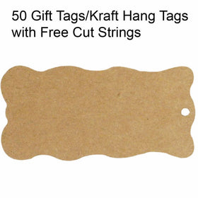 Allydrew 50 Gift Tags/Kraft Hang Tags with Free Cut Strings for Gifts, Crafts & Price Tags - Wavy Tag