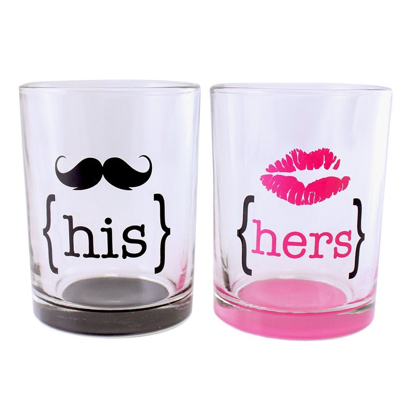 TMD Holdings "His and Hers" Mustache Lips Double Old Fashioned, Black, Set of 2