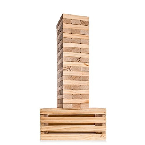 Giant Tower Game (60 Blocks) With 2-in-1 Storage Crate / Game Table | Starts at 32in | Stacks Up to 5ft During Gameplay | Wedding Guestbook Alternative | Jumbo Outdoor Wood Game with Carry Case