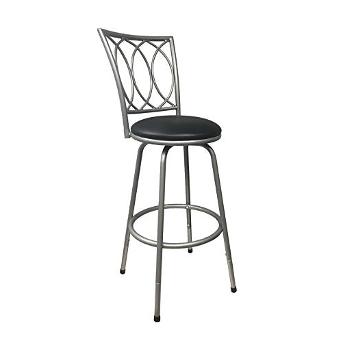 Redico Counter-to-Bar Height Adjustable 360 Degree Swivel Metal Bar Stool, Powder Coated Silver