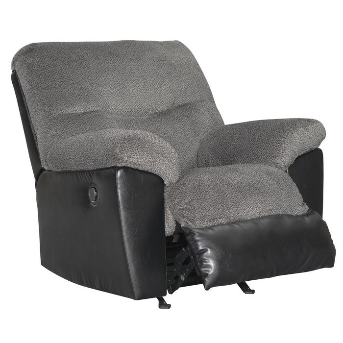 Leatherette Rocker Recliner with Fabric Seating, Gray and Black