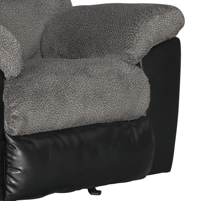 Leatherette Rocker Recliner with Fabric Seating, Gray and Black