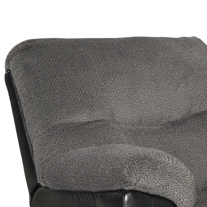 Leatherette Rocker Recliner with Fabric Seating, Gray and Black