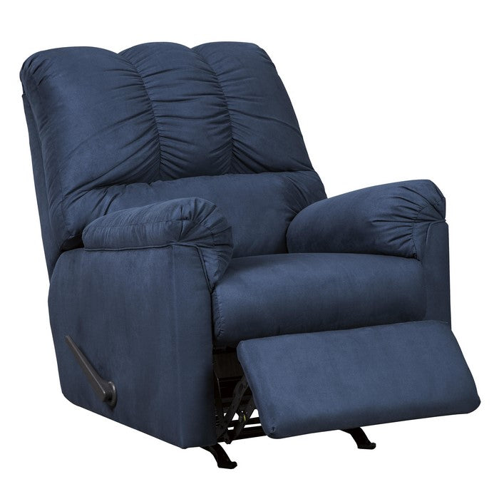 Fabric Upholstered Rocker Recliner with Tufted Backrest, Blue