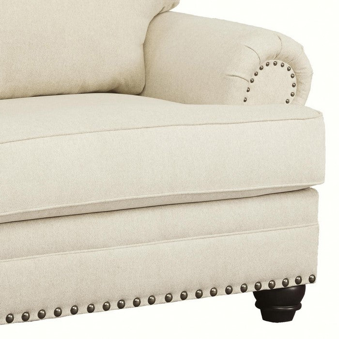 Fabric Upholstered Chair and a Half with Nailhead Trims, Cream