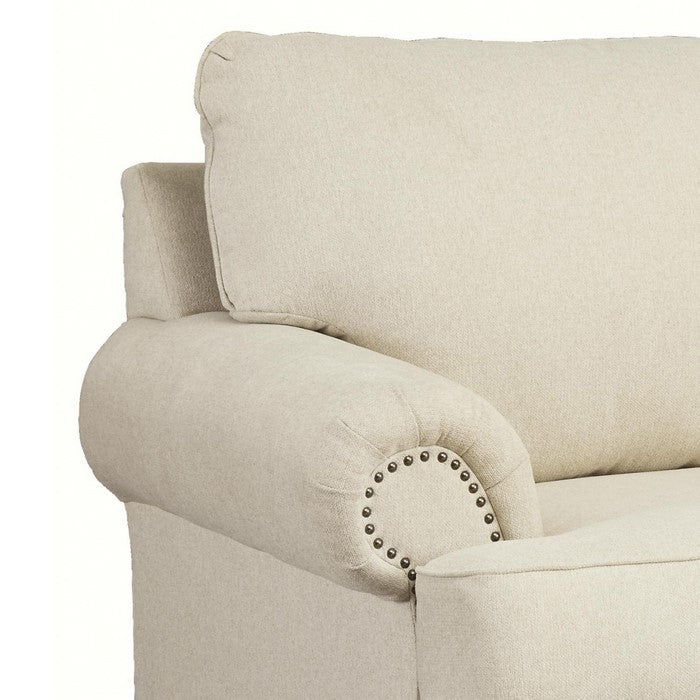 Fabric Upholstered Chair and a Half with Nailhead Trims, Cream