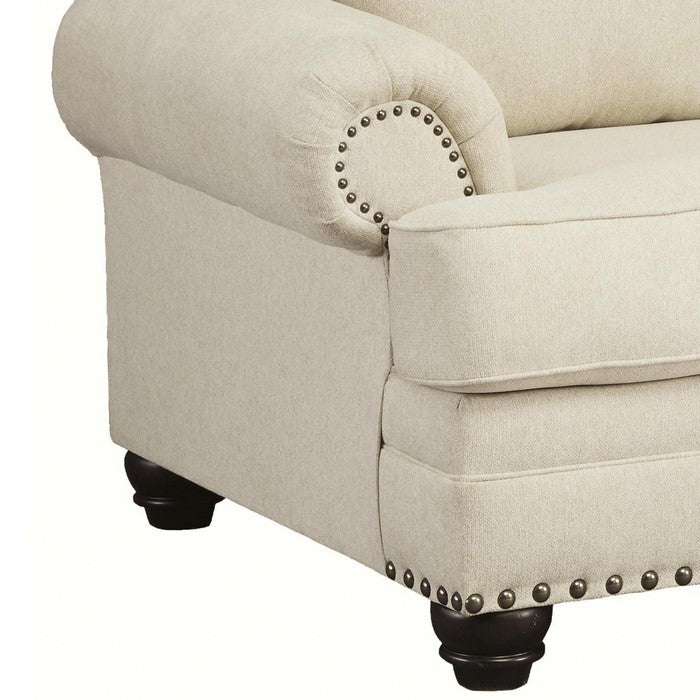 Fabric Upholstered Chair and a Half with Nailhead Trims, Cream