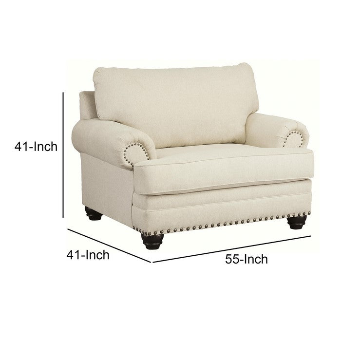 Fabric Upholstered Chair and a Half with Nailhead Trims, Cream