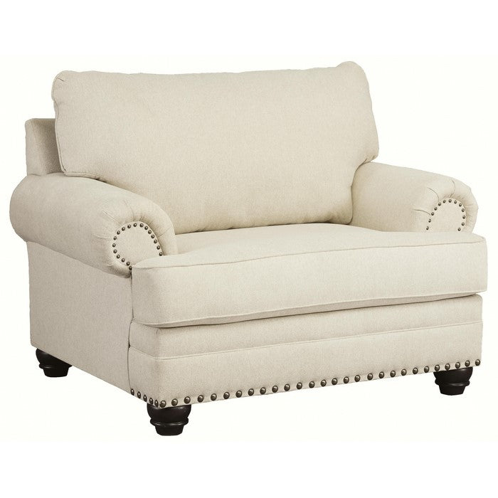 Fabric Upholstered Chair and a Half with Nailhead Trims, Cream
