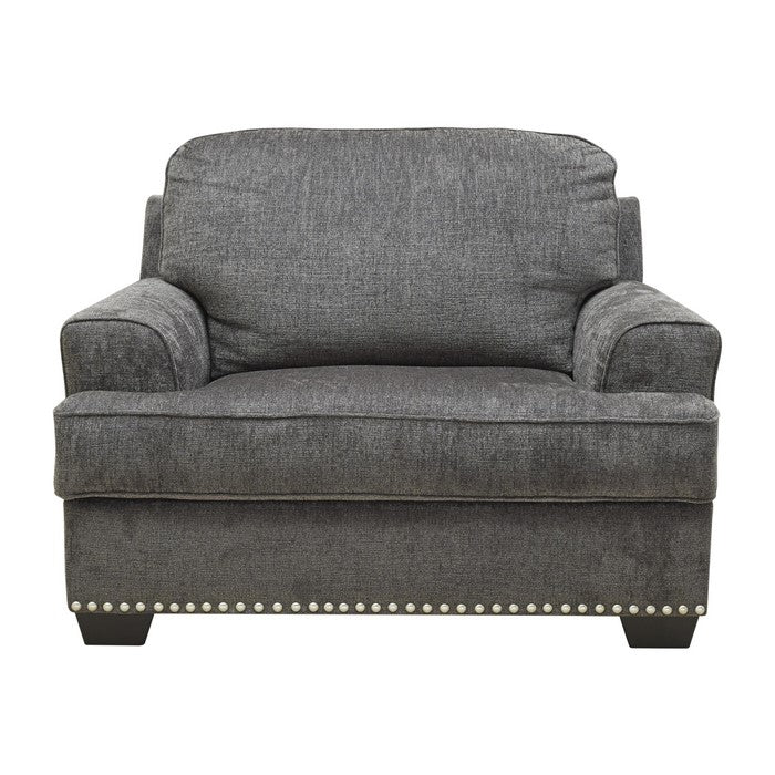 Fabric Upholstered Chair and a Half with Nailhead Trim, Dark Gray