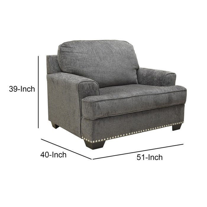 Fabric Upholstered Chair and a Half with Nailhead Trim, Dark Gray
