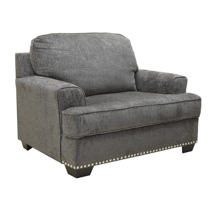 Fabric Upholstered Chair and a Half with Nailhead Trim, Dark Gray