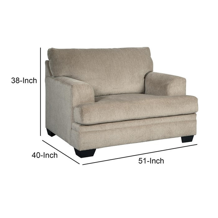 Fabric Upholstered Chair and a Half with Tapered Block Legs, Beige
