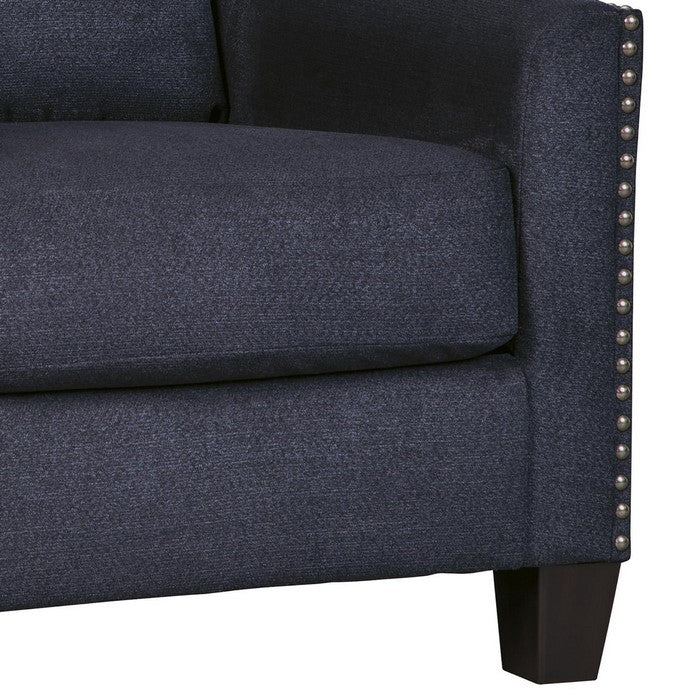 Fabric Upholstered Chair with Sloped Armrest and Nailhead Trim, Blue