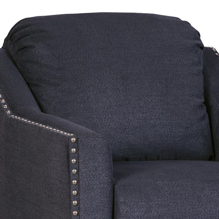 Fabric Upholstered Chair with Sloped Armrest and Nailhead Trim, Blue